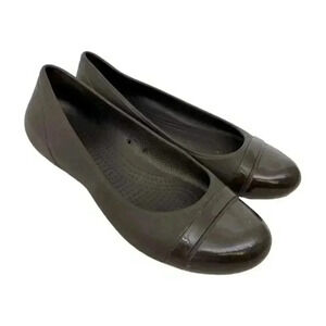 Crocs Patent Cap Toe Size 7 Slip On Ballet Flats Comfort Casual Shoes Slides